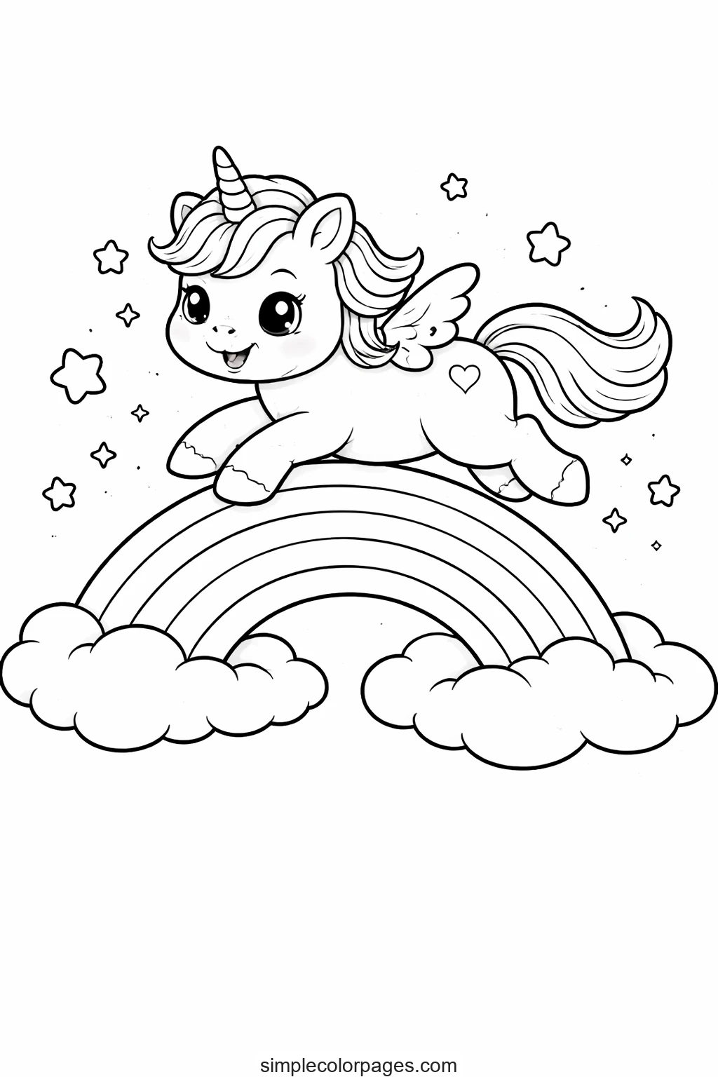 Preview of Unicorn Jumping Over Rainbow Coloring Page