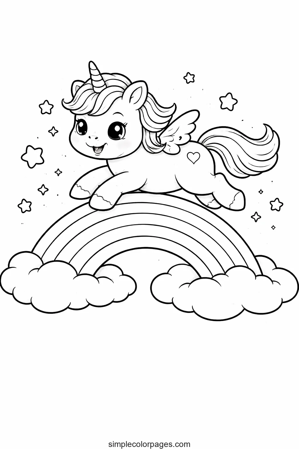 Preview of Unicorn Jumping Over Rainbow Coloring Page