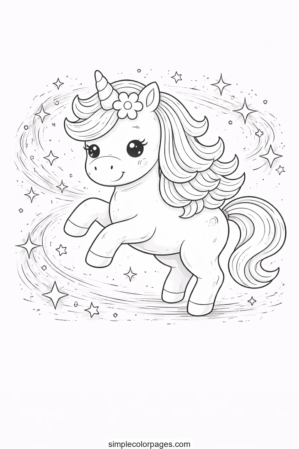 Preview of Unicorn Magic Stars Coloring Page
