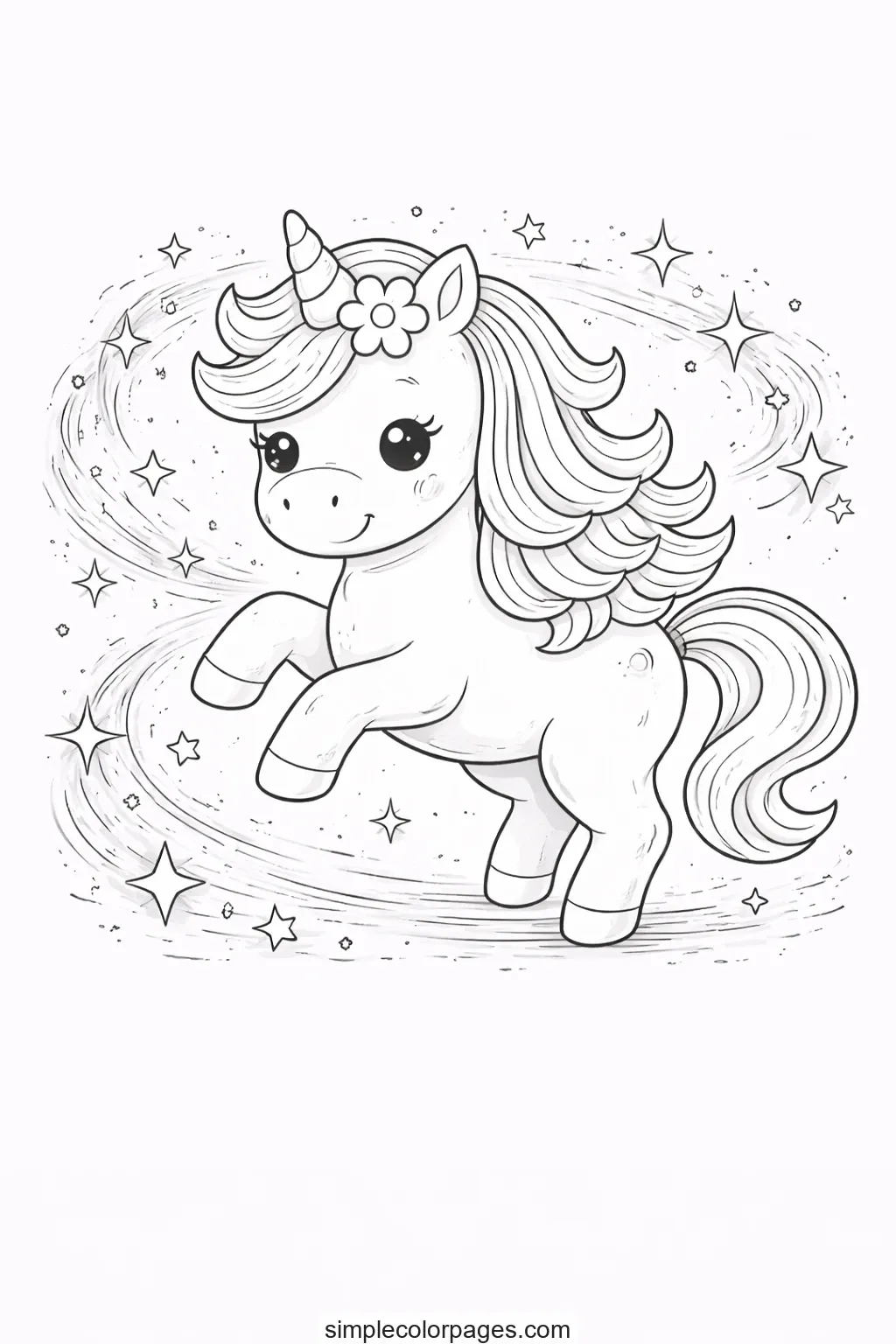 Preview of Unicorn Magic Stars Coloring Page