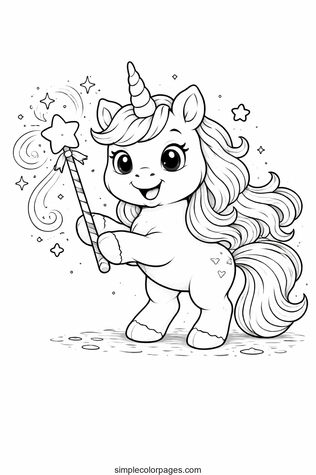 Preview of Unicorn Magic Wand Coloring Page