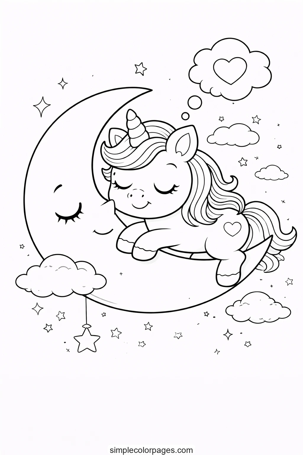 Preview of Unicorn Moon Dream Coloring Page