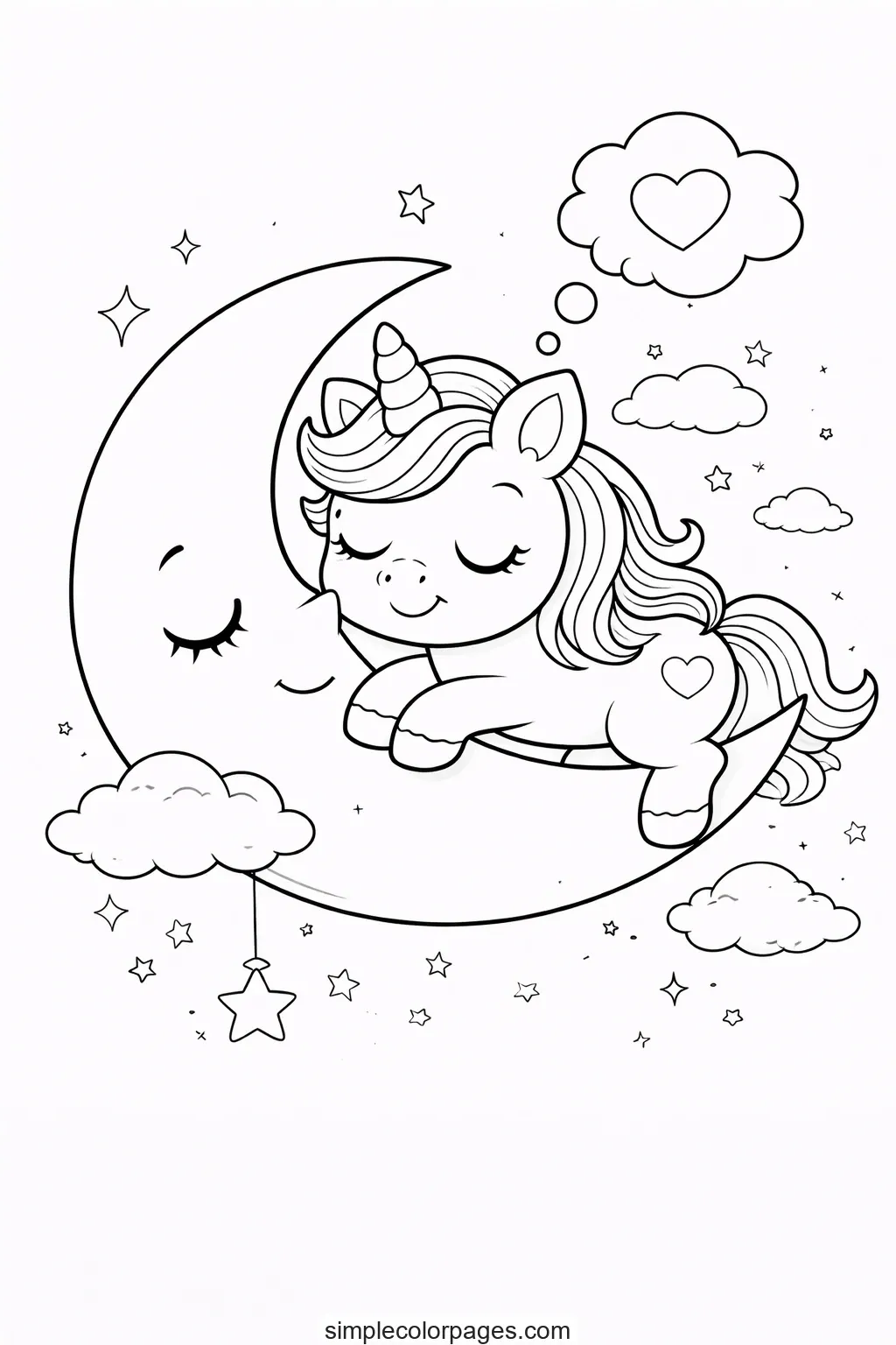 Preview of Unicorn Moon Dream Coloring Page