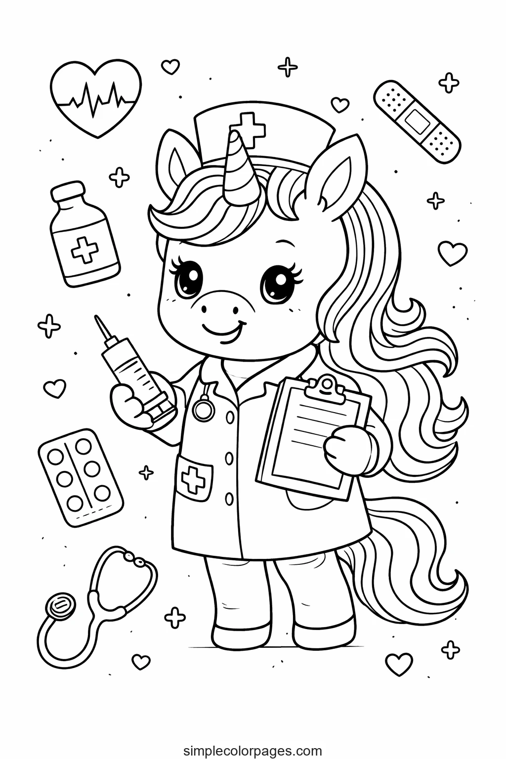 Preview of Unicorn Nurse Coloring Page
