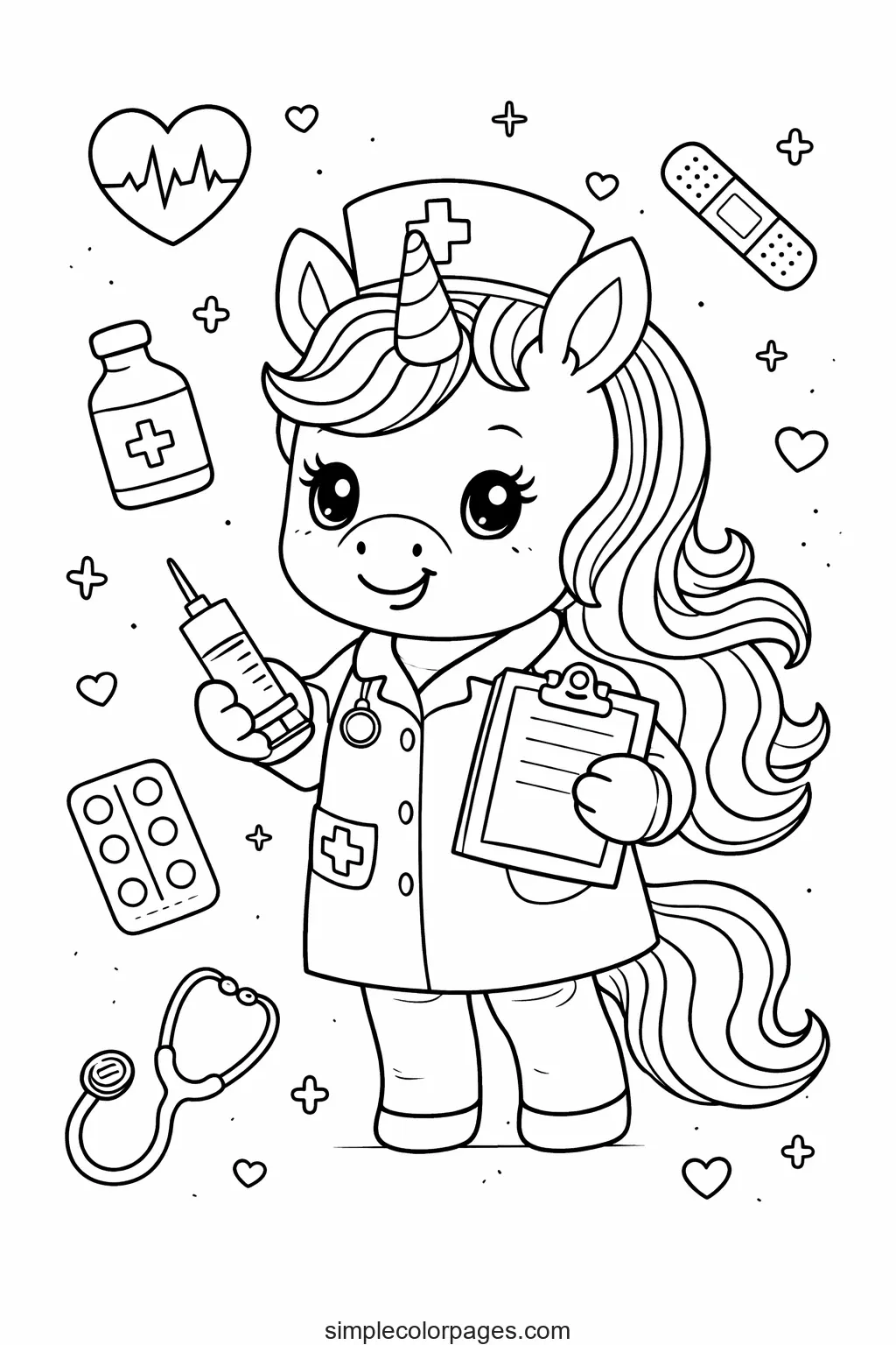 Preview of Unicorn Nurse Coloring Page