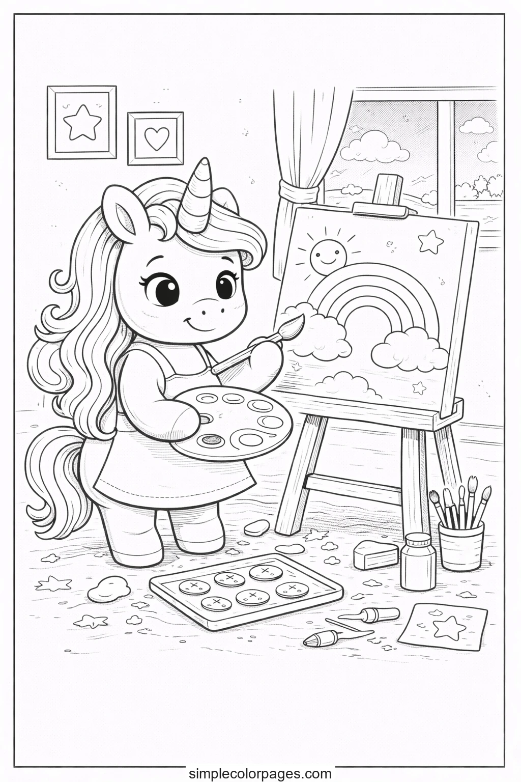 Preview of Unicorn Painting Art Coloring Page