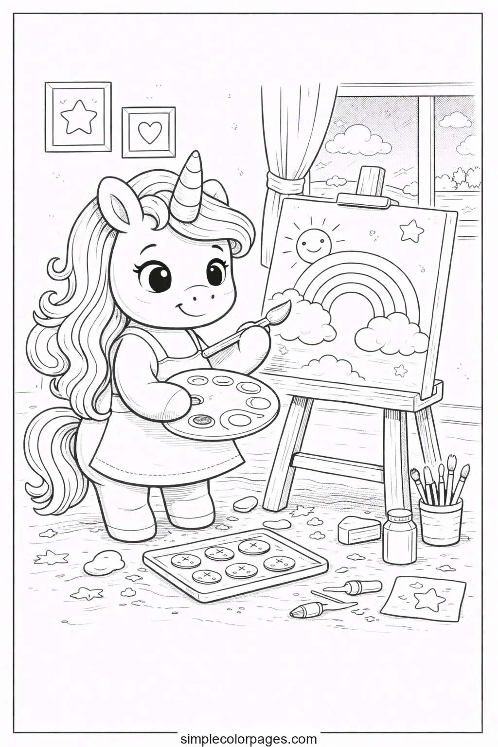 Preview of Unicorn Painting Art Coloring Page