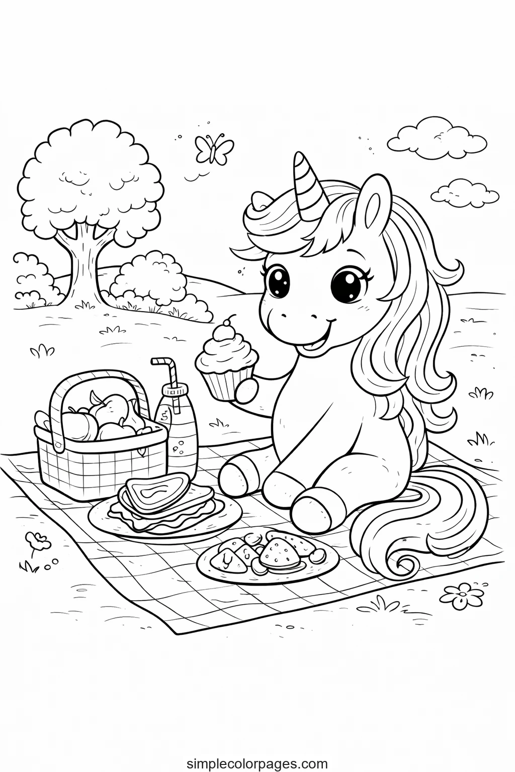 Preview of Unicorn Picnic Coloring Page