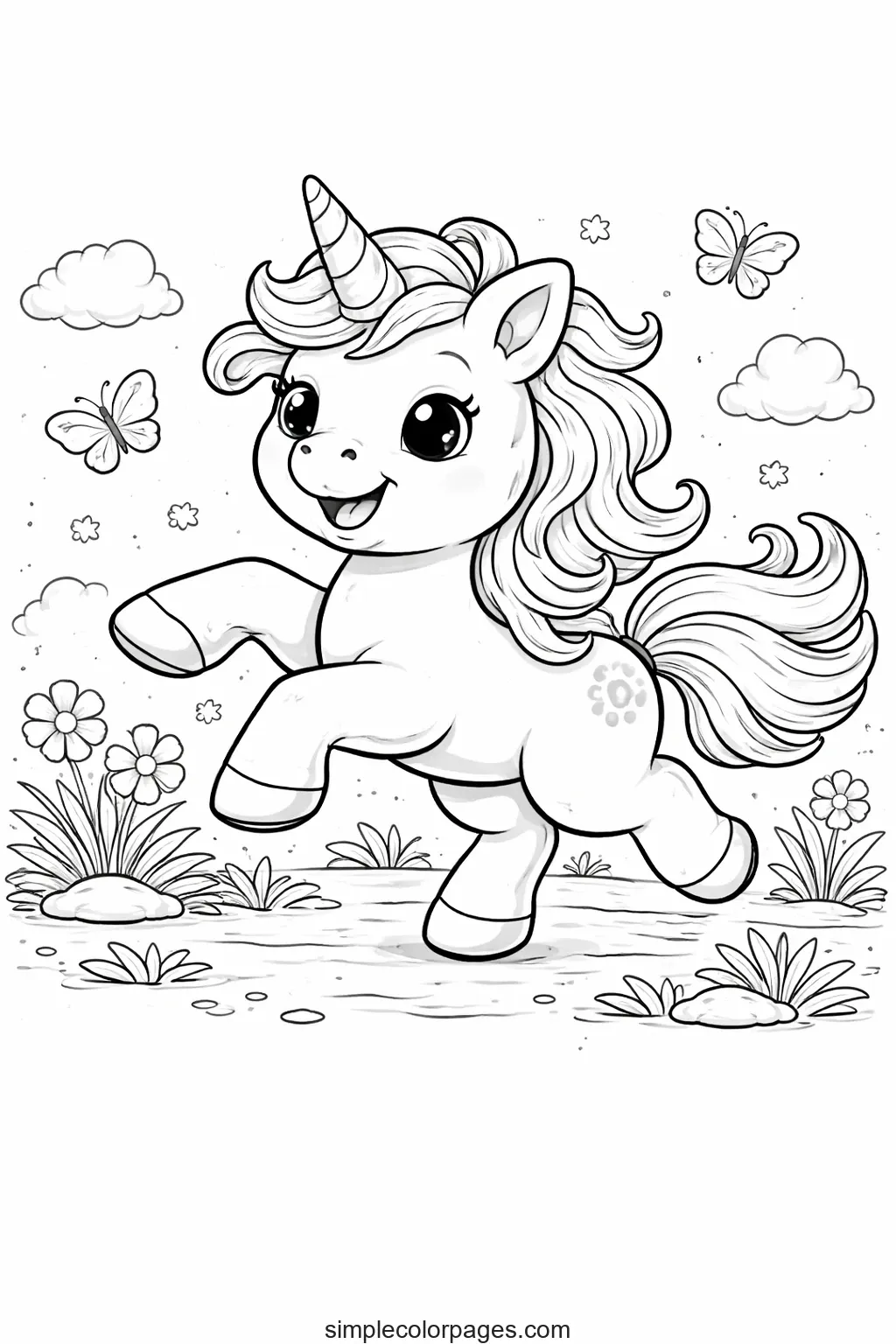 Preview of Unicorn Playing Coloring Page