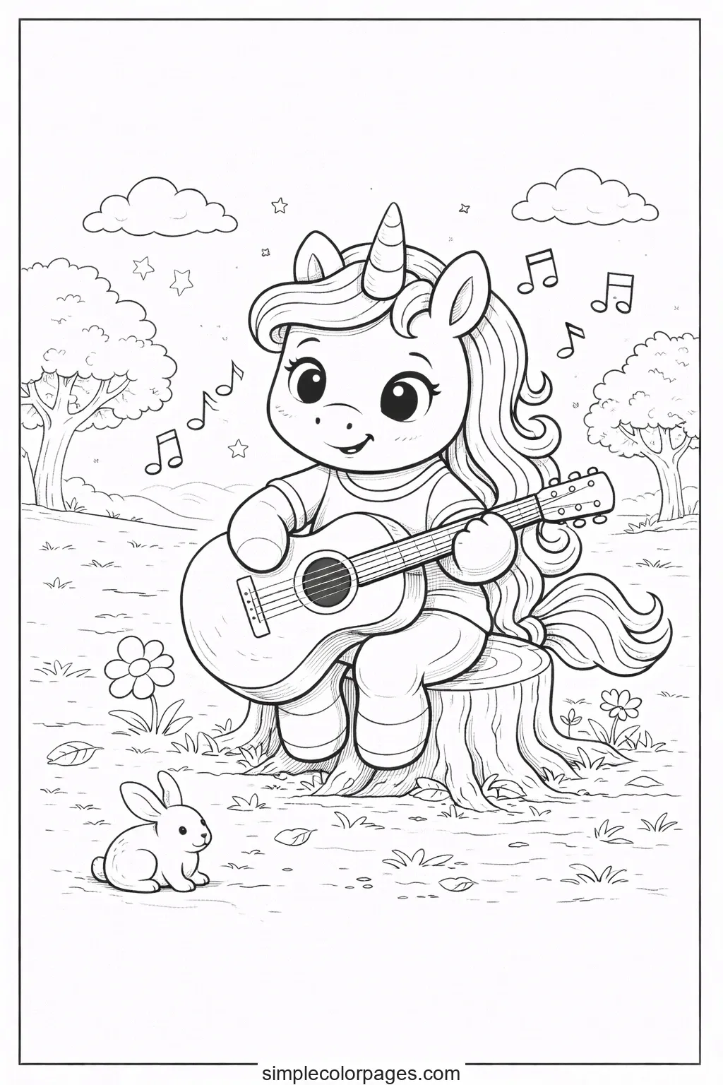 Preview of Unicorn Playing Music Coloring Page