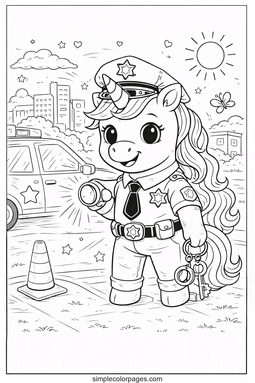 Preview of Unicorn Police Officer Coloring Page
