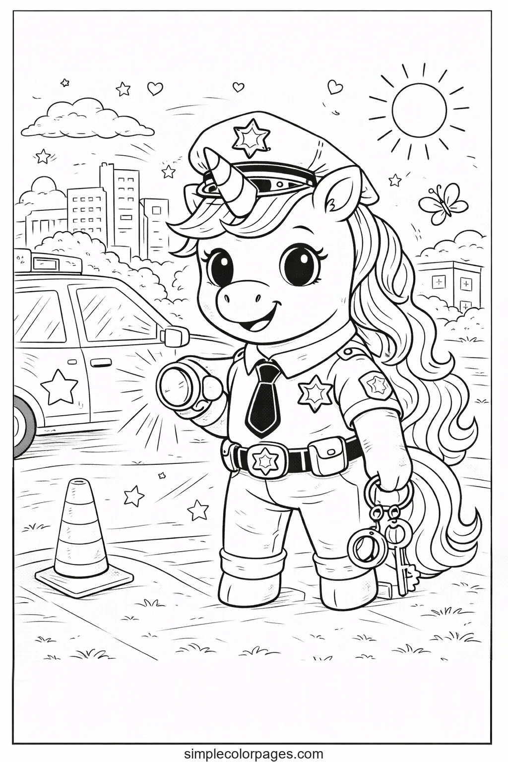 Preview of Unicorn Police Officer Coloring Page