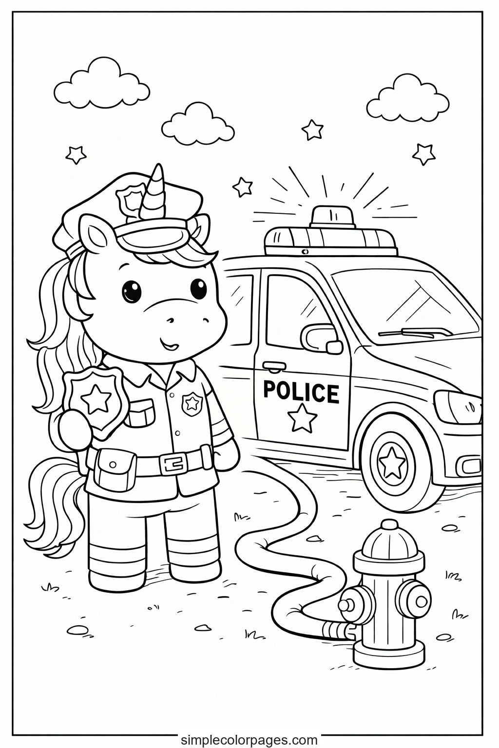 Preview of Unicorn Police Car Coloring Page