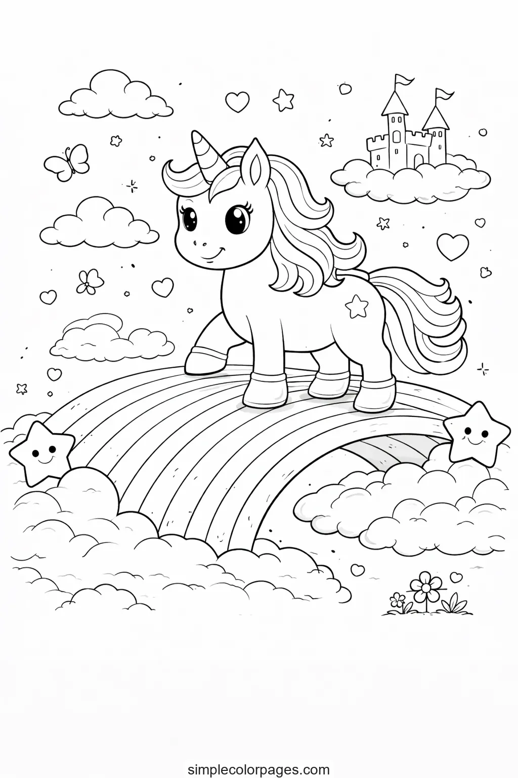Preview of Unicorn Rainbow Bridge Coloring Page