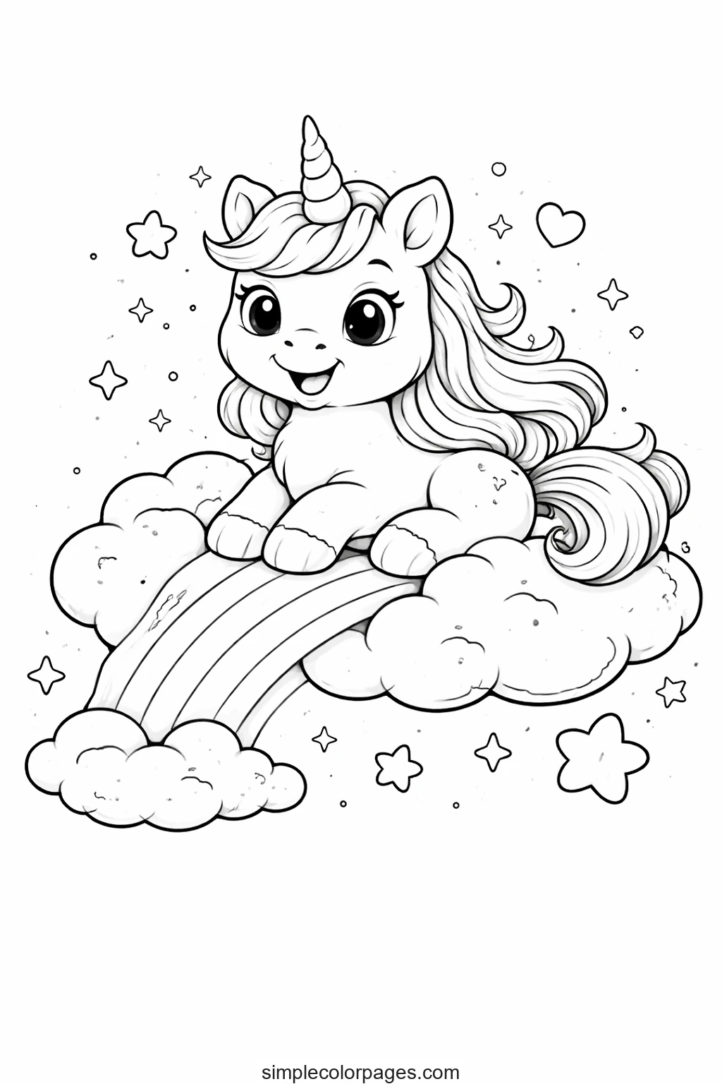 Preview of Unicorn Rainbow Cloud Coloring Page