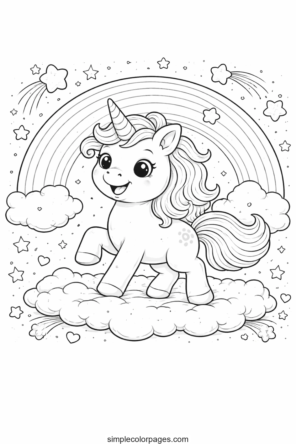 Preview of Unicorn Rainbow and Stars Coloring Page