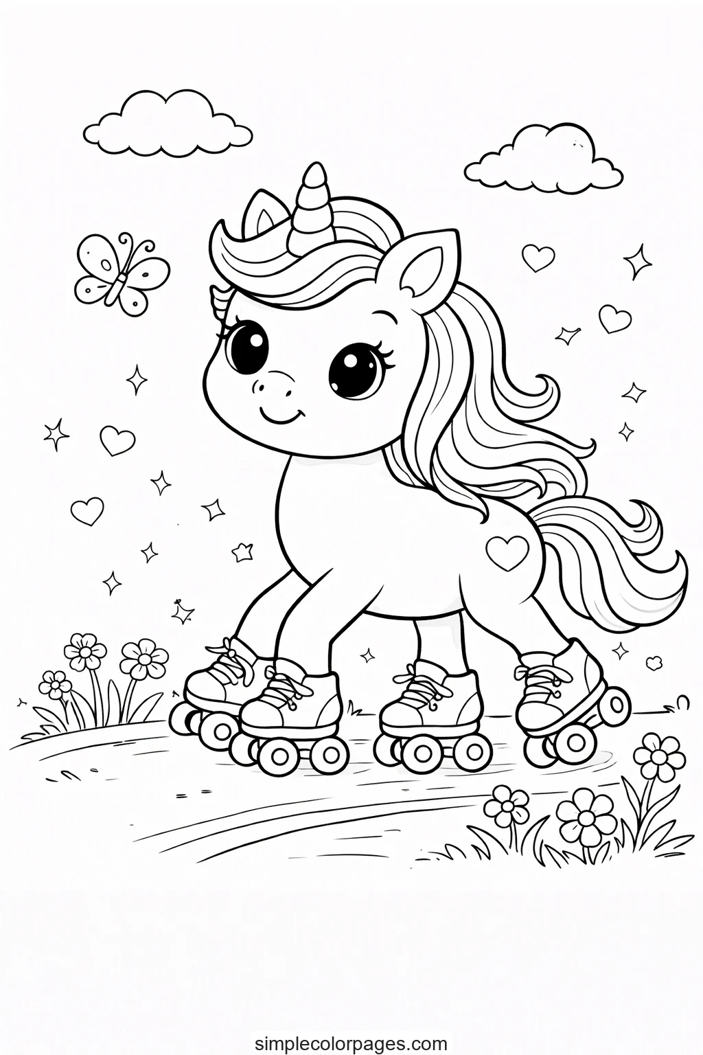 Preview of Unicorn Roller Skates Coloring Page