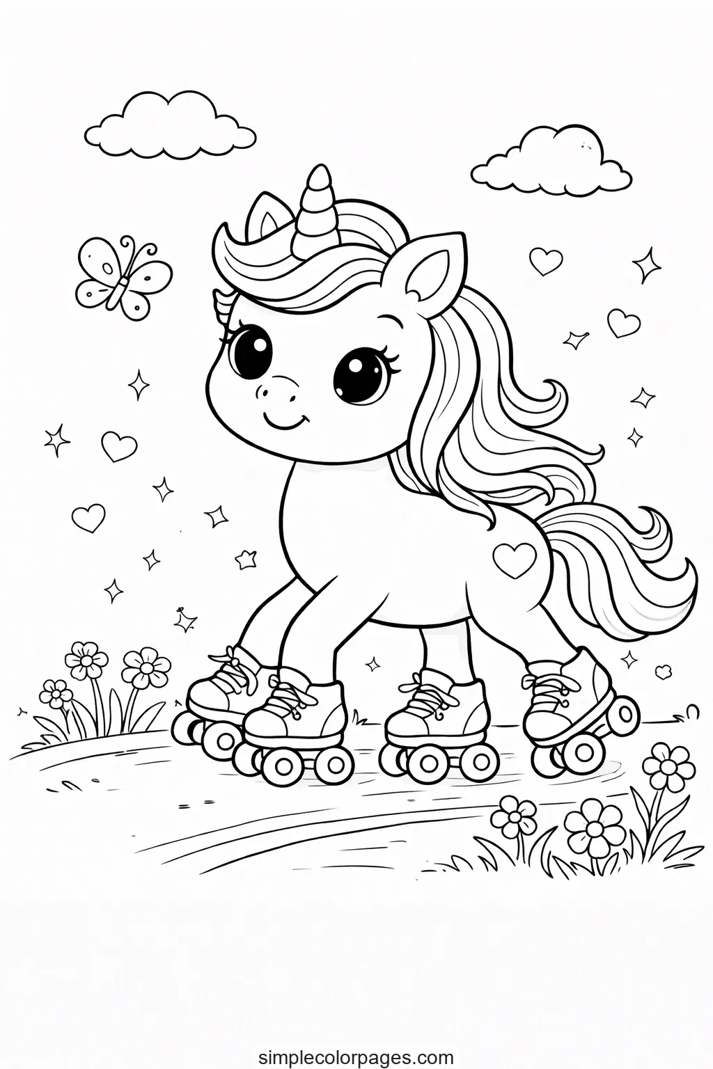 Preview of Unicorn Roller Skates Coloring Page
