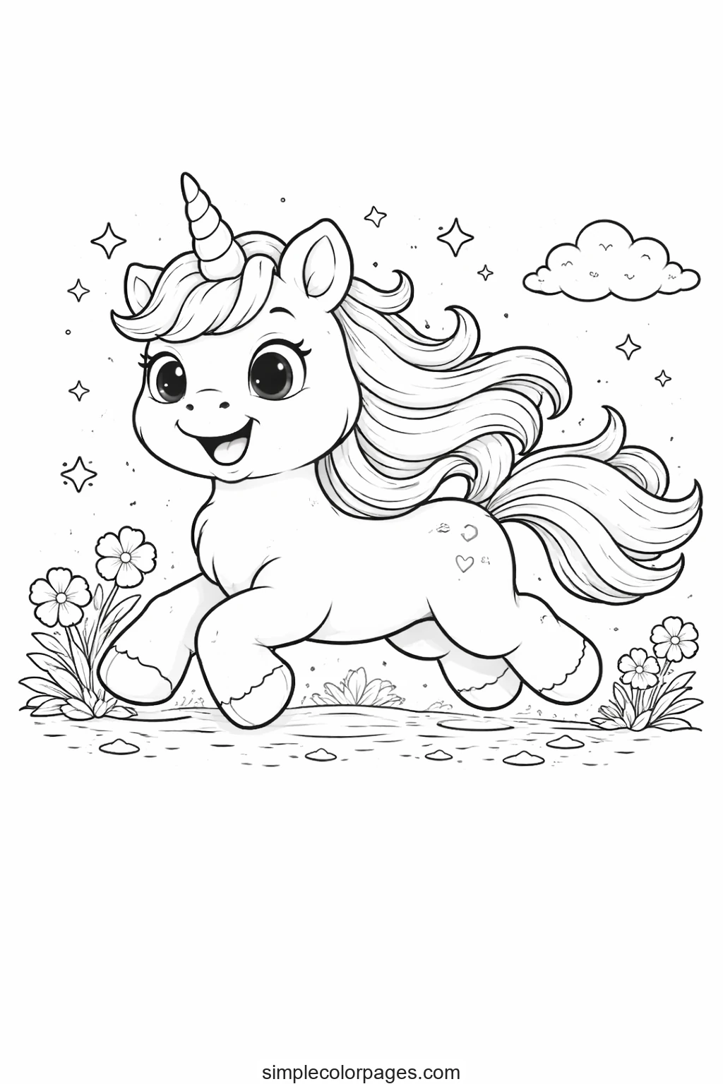 Running Unicorn Coloring Page