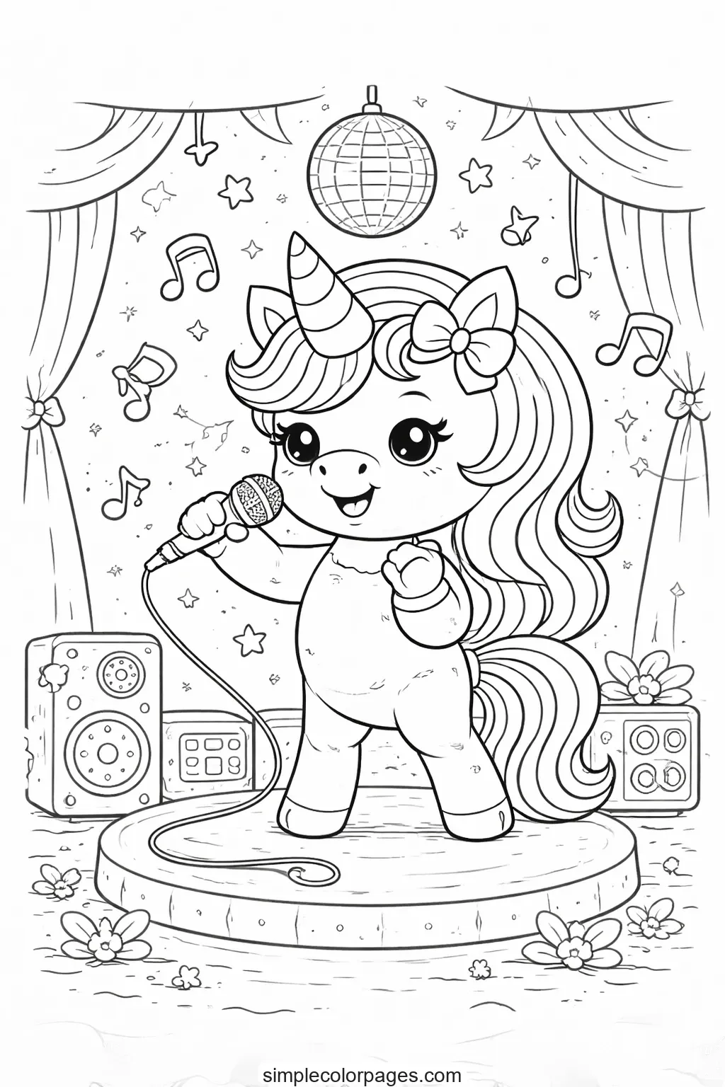 Preview of Unicorn Singing into Microphone Coloring Page
