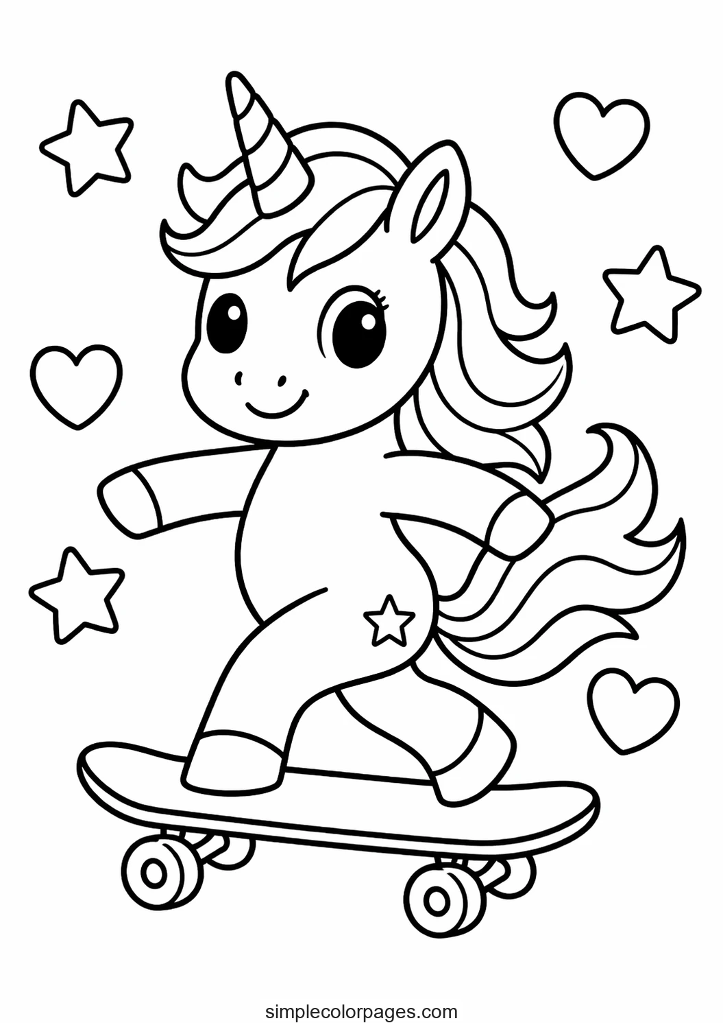 Preview of Unicorn Skateboard Coloring Page