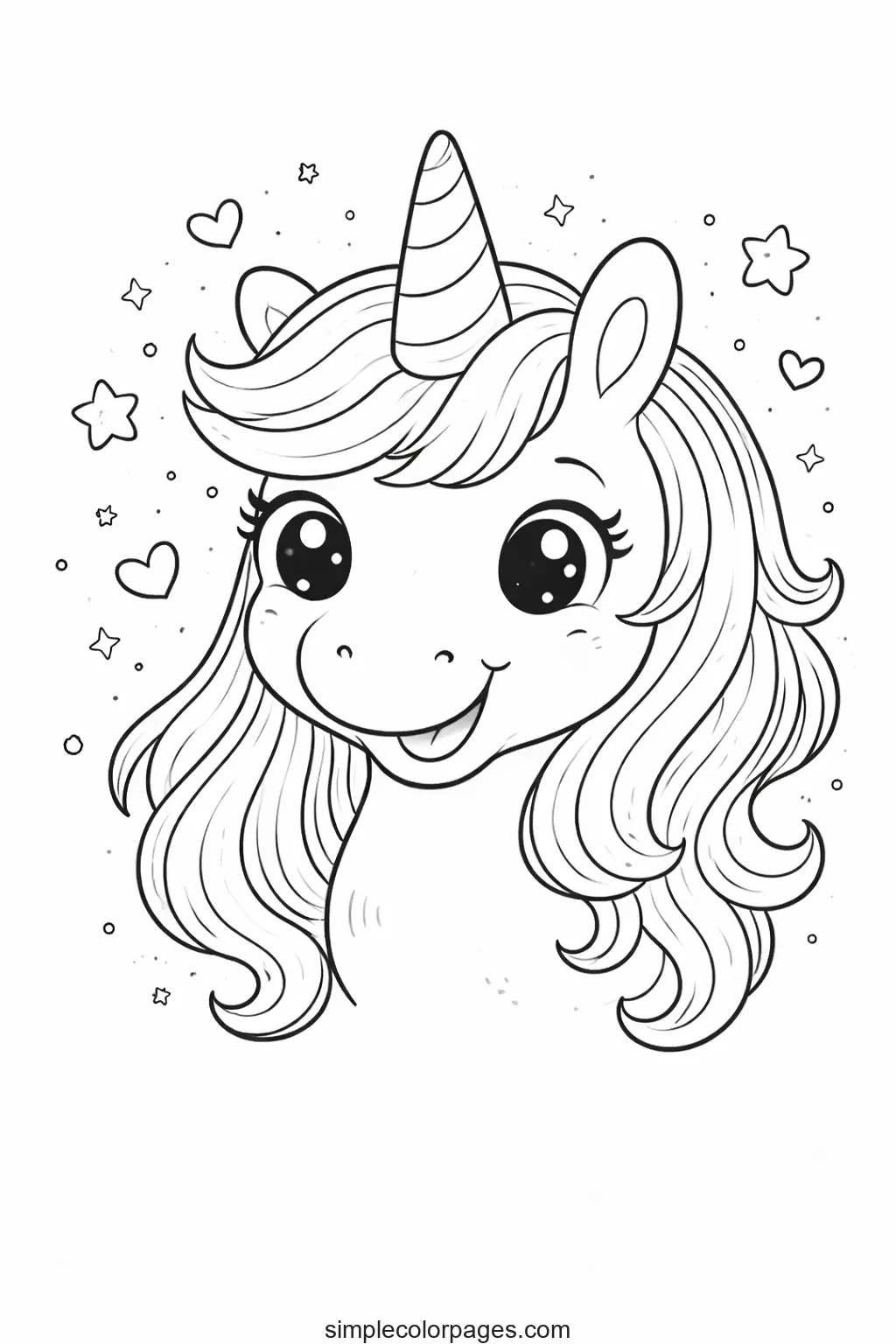 Preview of Smiling Unicorn Face Coloring Page