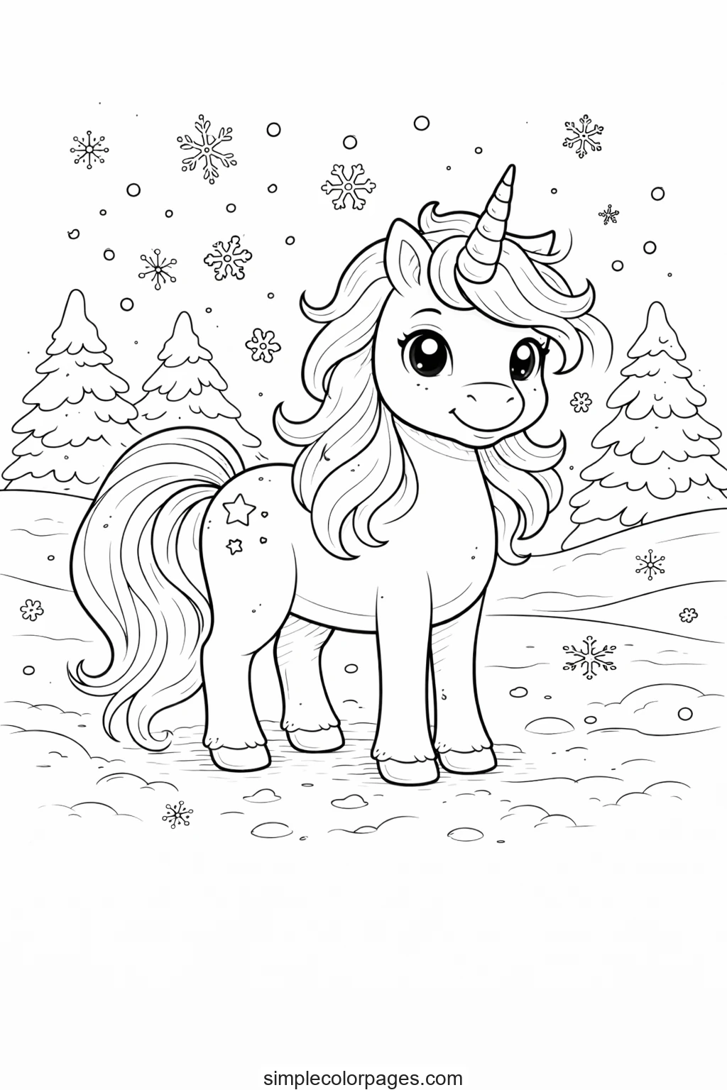 Preview of Unicorn in Snow Coloring Page