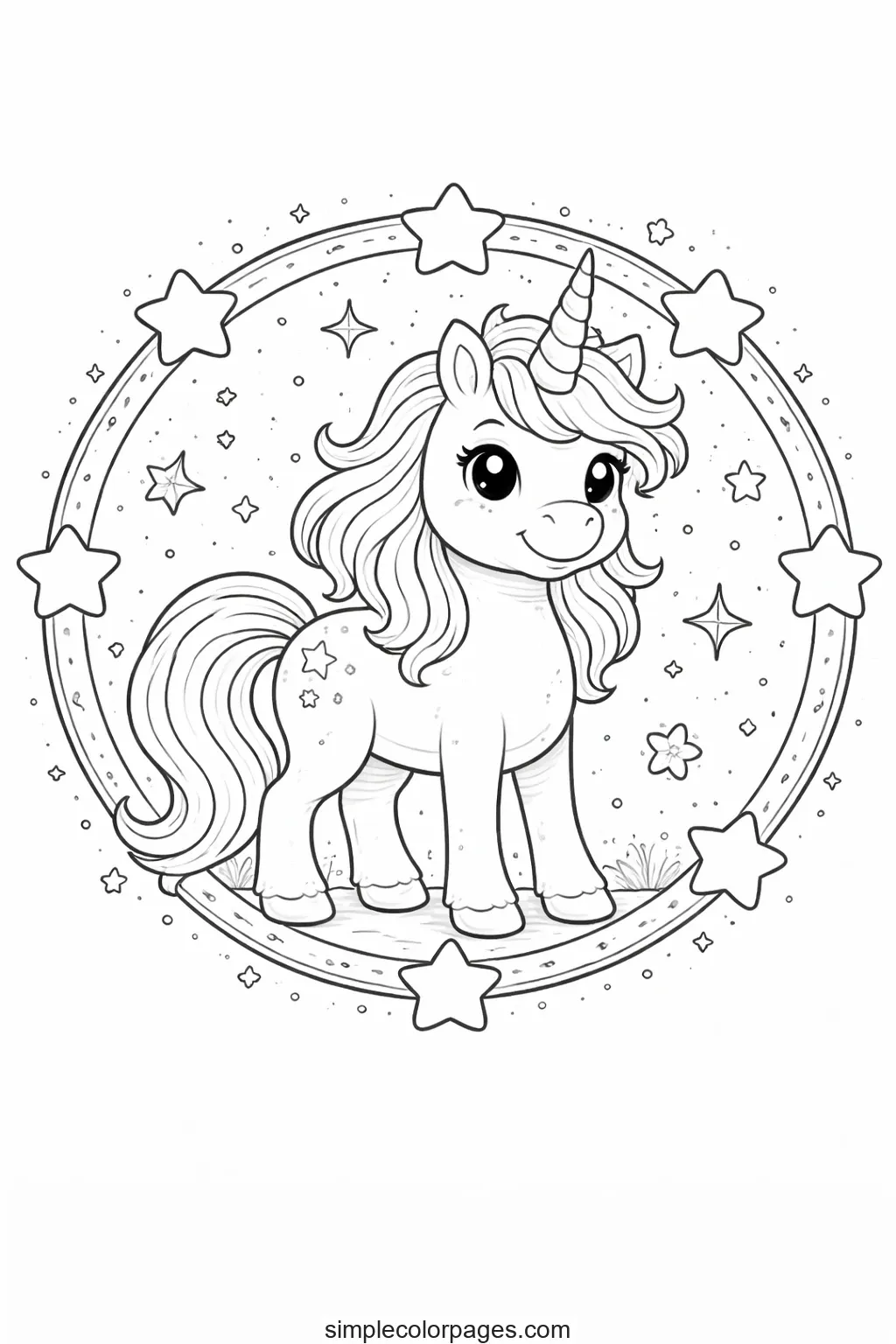Preview of Unicorn Star Circle Coloring Page