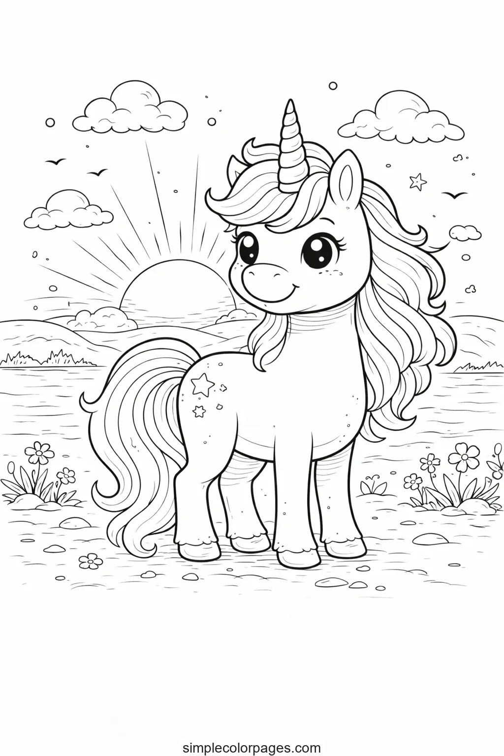 Preview of Unicorn Sunset Coloring Page