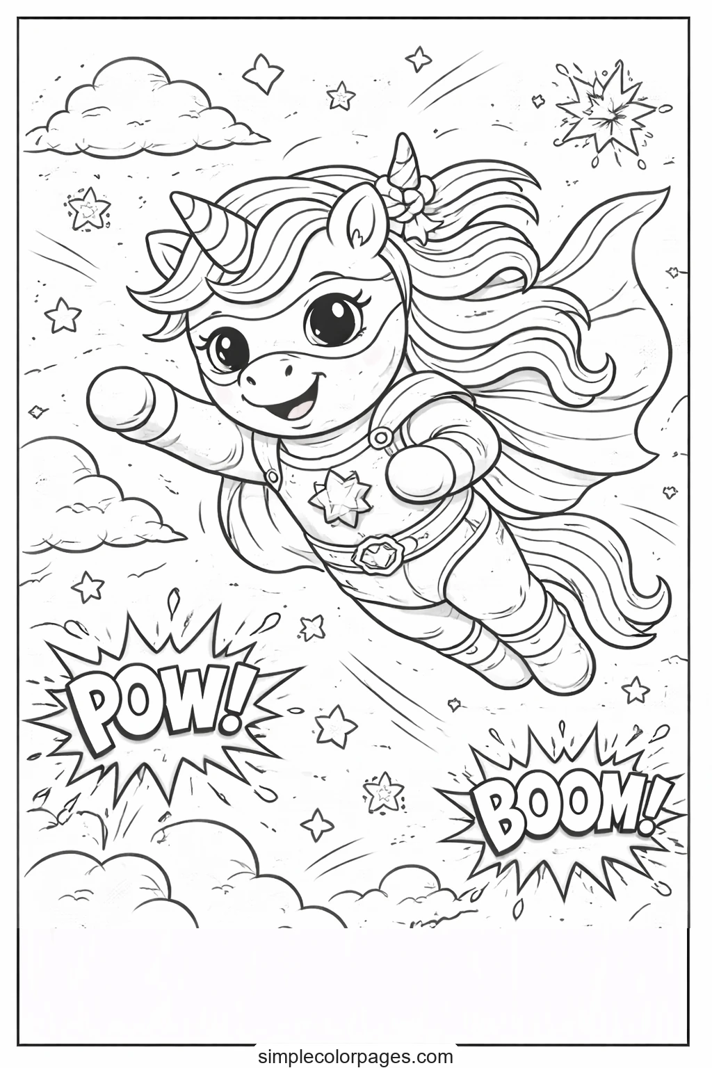 Preview of Unicorn Superhero Coloring Page