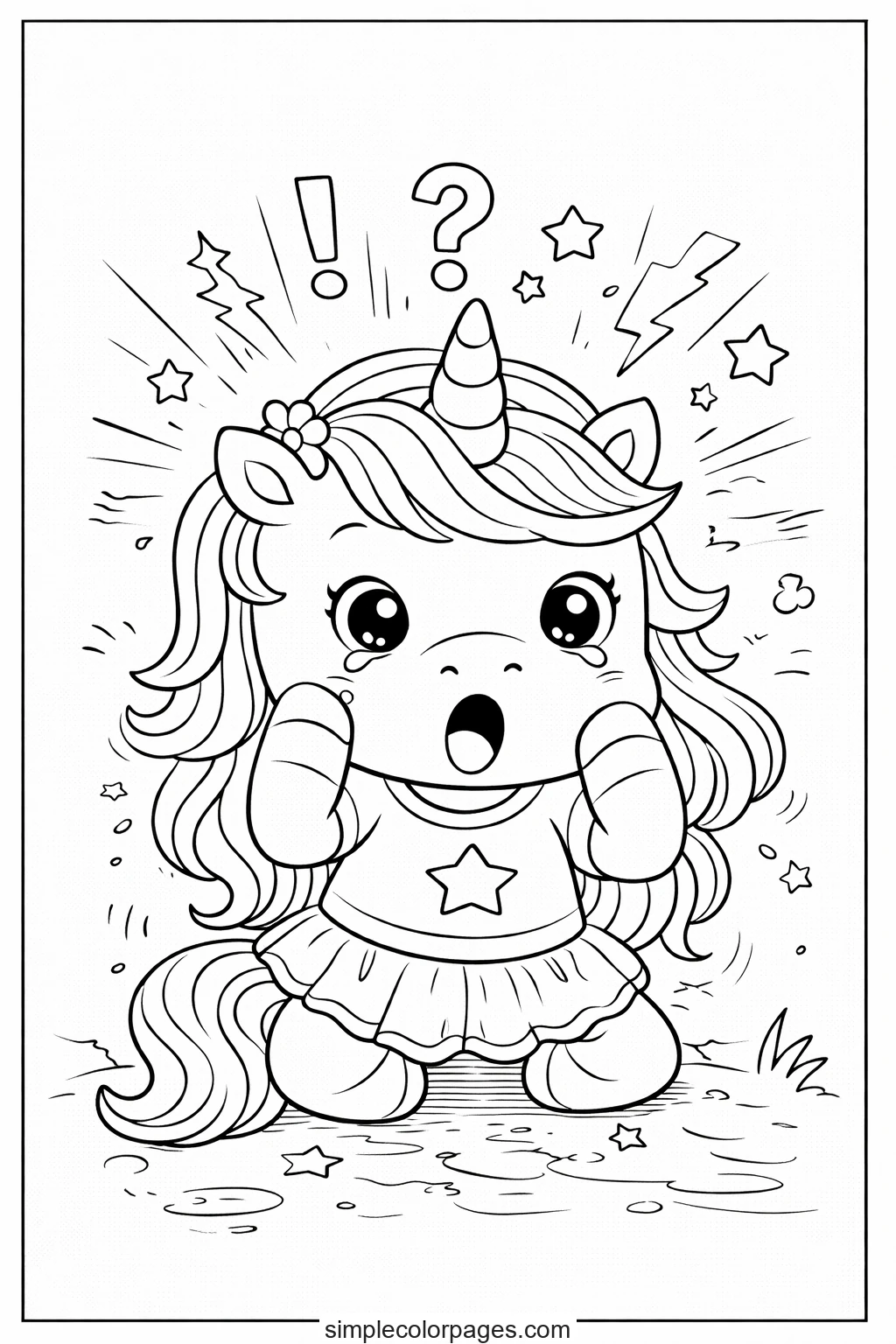 Preview of Surprised Unicorn Face Coloring Page