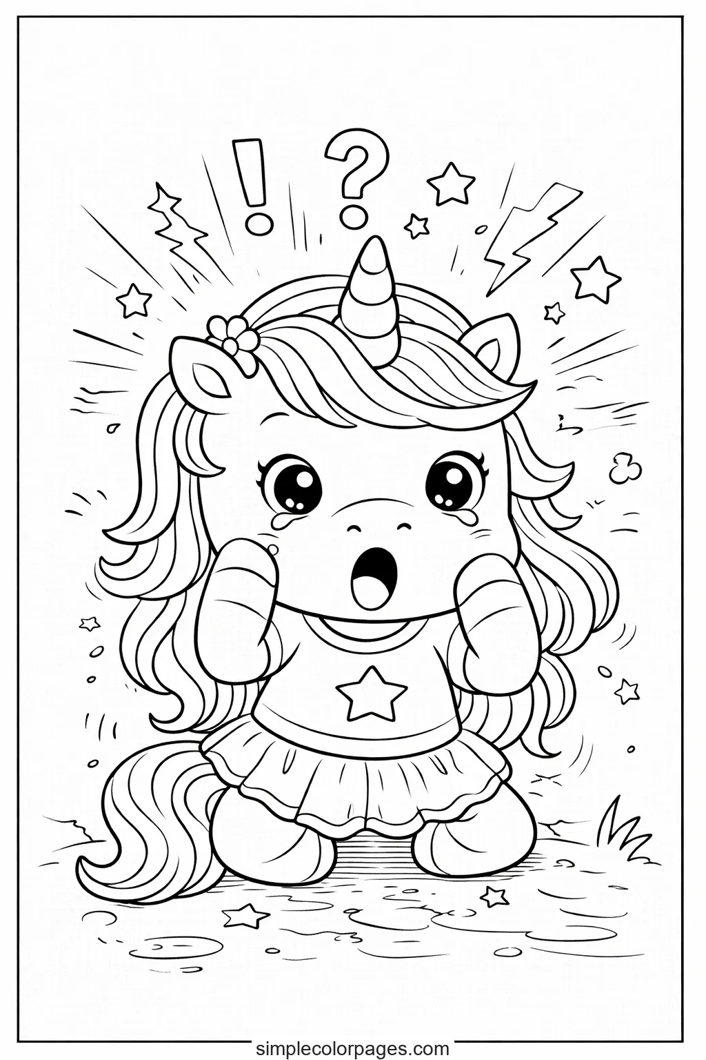Preview of Surprised Unicorn Face Coloring Page