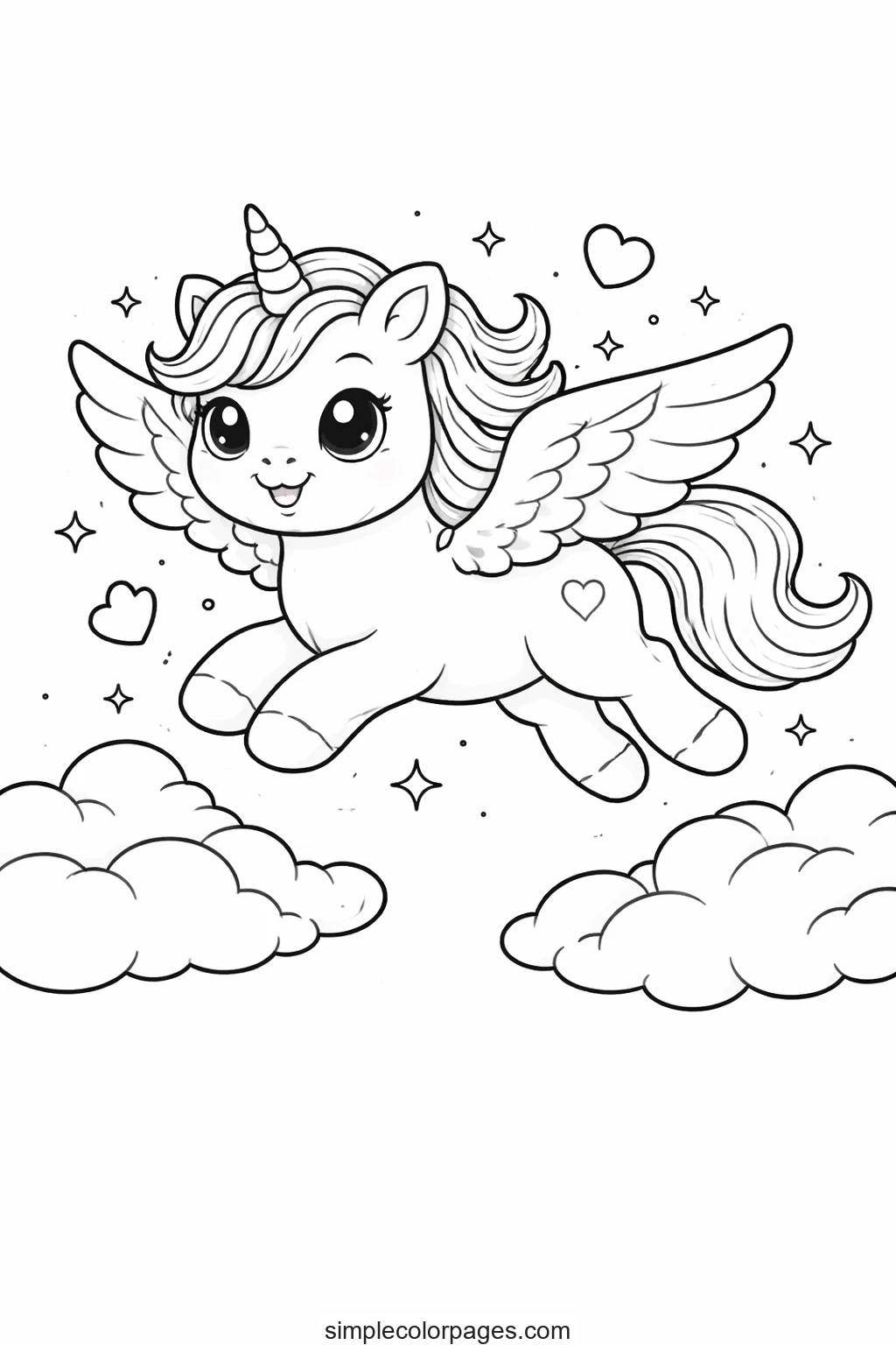 Preview of Flying Unicorn with Wings Coloring Page