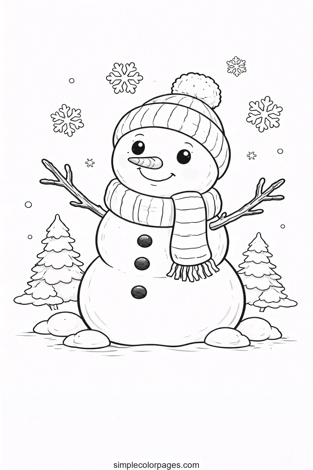 Preview of Winter Snowman Coloring Page