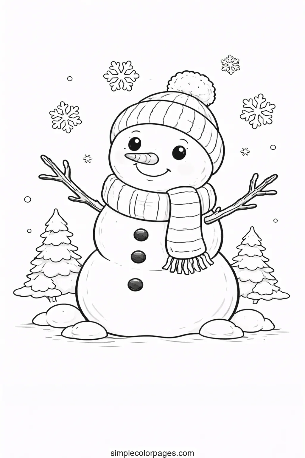 Preview of Winter Snowman Coloring Page